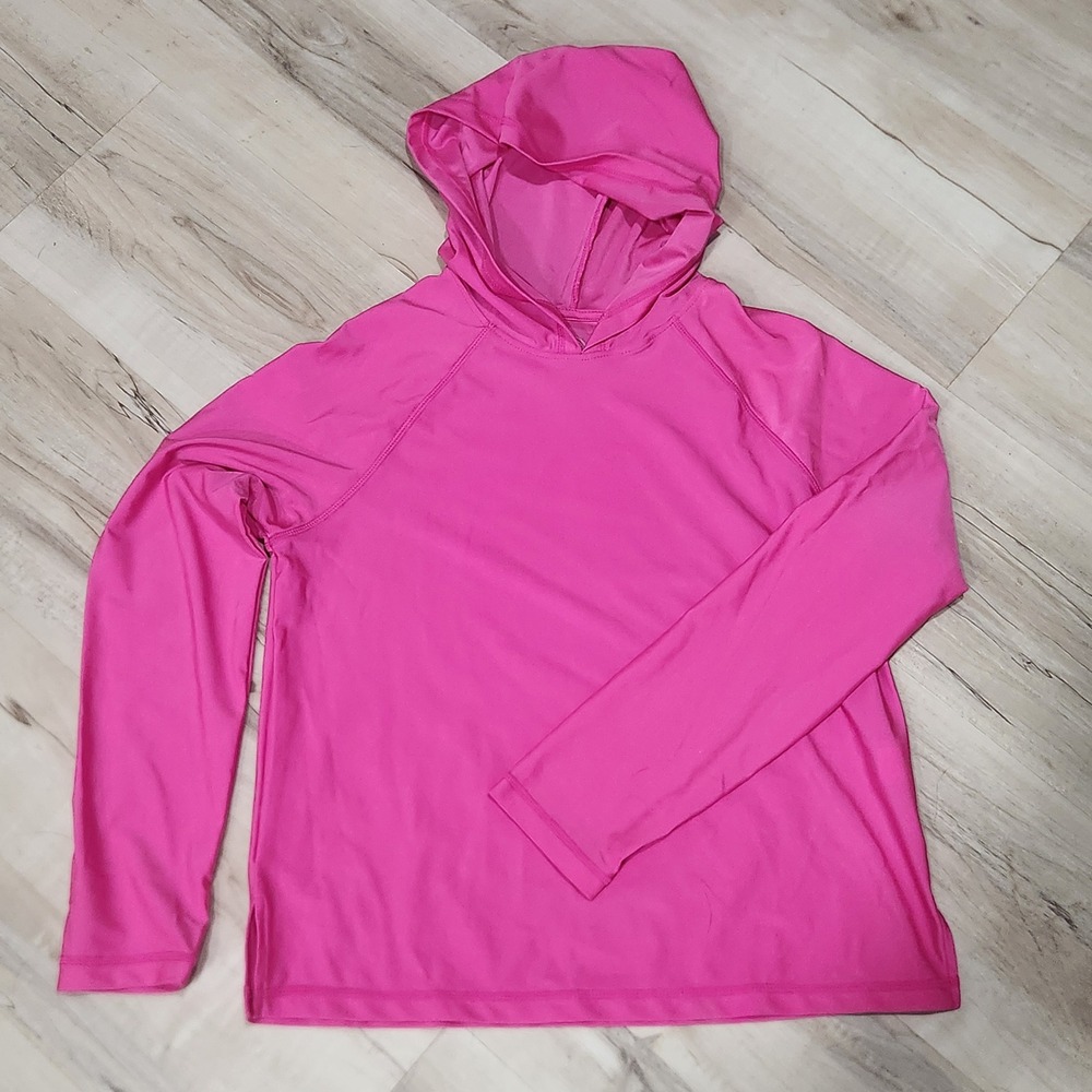 Wonder Nation Girl's Hot Pink Long Sleeve Hooded‎ Swim Shirt Shirt Size XL 14-16